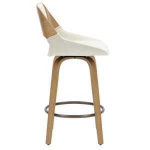 Worldwide Home Furnishings Hudson-26' Mid-century Modern Counter Stool In Beige Fabric With Swivel & Gold Footrest Comfort Beige,Natural Fabric,Bentwood 203-582bg