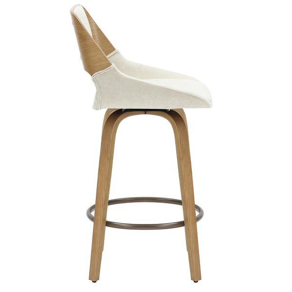 Worldwide Home Furnishings Hudson-26' Mid-century Modern Counter Stool In Beige Fabric With Swivel & Gold Footrest Comfort Beige,Natural Fabric,Bentwood 203-582bg