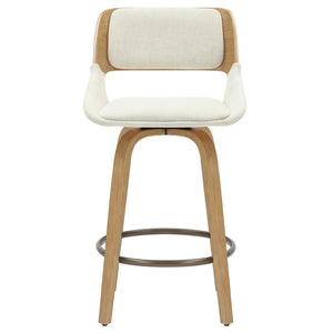 Worldwide Home Furnishings Hudson-26' Mid-century Modern Counter Stool In Beige Fabric With Swivel & Gold Footrest Comfort Beige,Natural Fabric,Bentwood 203-582bg