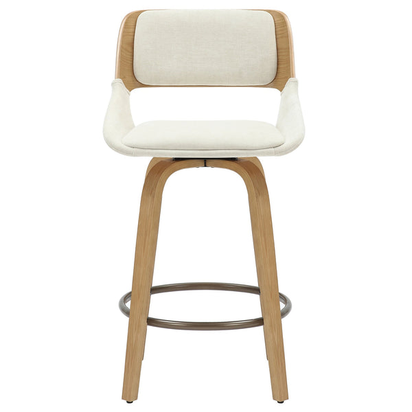 Worldwide Home Furnishings Hudson-26' Mid-century Modern Counter Stool In Beige Fabric With Swivel & Gold Footrest Comfort Beige,Natural Fabric,Bentwood 203-582bg