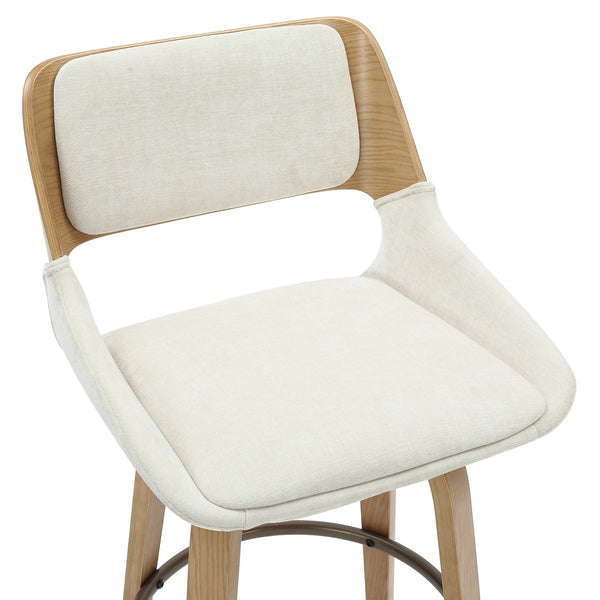 Worldwide Home Furnishings Hudson-26' Mid-century Modern Counter Stool In Beige Fabric With Swivel & Gold Footrest Comfort Beige,Natural Fabric,Bentwood 203-582bg