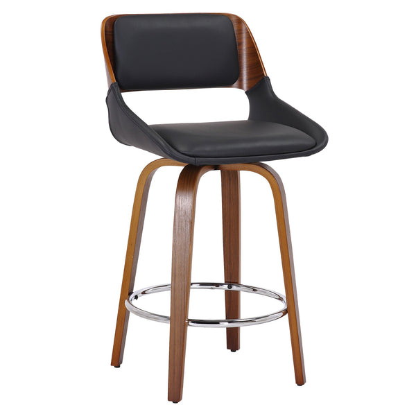 Worldwide Home Furnishings Hudson-26'' Mid-century Modern Counter Stool With Swivel Seat And Elegant Faux Leather Upholstery Black,Walnut Faux Leather,Bentwood 203-582pubk