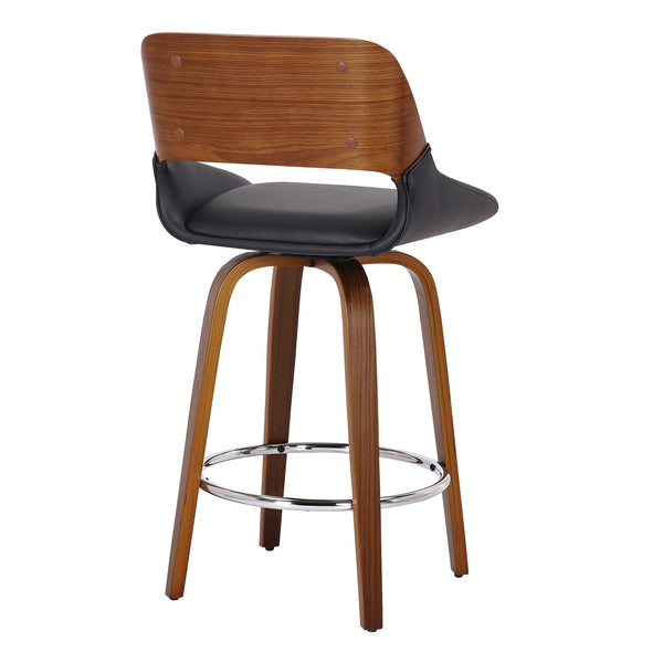 Worldwide Home Furnishings Hudson-26'' Mid-century Modern Counter Stool With Swivel Seat And Elegant Faux Leather Upholstery Black,Walnut Faux Leather,Bentwood 203-582pubk