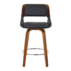Worldwide Home Furnishings Hudson-26'' Mid-century Modern Counter Stool With Swivel Seat And Elegant Faux Leather Upholstery Black,Walnut Faux Leather,Bentwood 203-582pubk