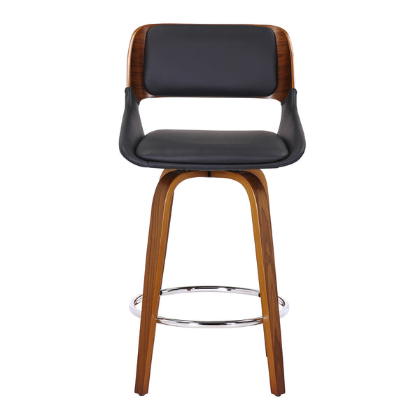 Worldwide Home Furnishings Hudson-26'' Mid-century Modern Counter Stool With Swivel Seat And Elegant Faux Leather Upholstery Black,Walnut Faux Leather,Bentwood 203-582pubk