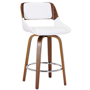 Worldwide Home Furnishings Hudson-26'' Mid-century Modern Counter Stool With Swivel Seat And Elegant Faux Leather Upholstery White,Walnut Faux Leather,Bentwood 203-582puwt