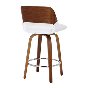 Worldwide Home Furnishings Hudson-26'' Mid-century Modern Counter Stool With Swivel Seat And Elegant Faux Leather Upholstery White,Walnut Faux Leather,Bentwood 203-582puwt