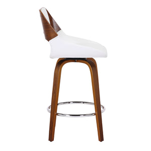 Worldwide Home Furnishings Hudson-26'' Mid-century Modern Counter Stool With Swivel Seat And Elegant Faux Leather Upholstery White,Walnut Faux Leather,Bentwood 203-582puwt