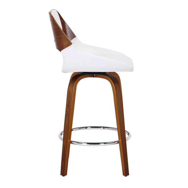 Worldwide Home Furnishings Hudson-26'' Mid-century Modern Counter Stool With Swivel Seat And Elegant Faux Leather Upholstery White,Walnut Faux Leather,Bentwood 203-582puwt