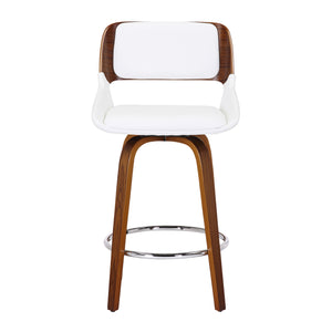 Worldwide Home Furnishings Hudson-26'' Mid-century Modern Counter Stool With Swivel Seat And Elegant Faux Leather Upholstery White,Walnut Faux Leather,Bentwood 203-582puwt