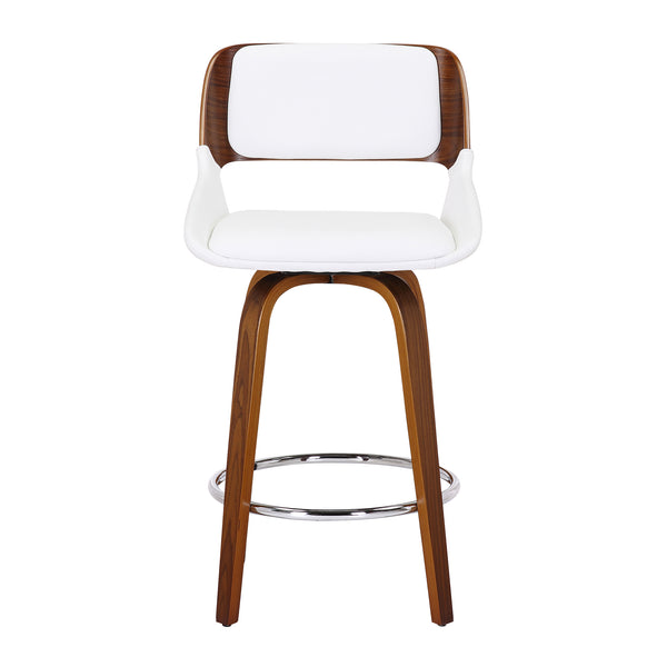 Worldwide Home Furnishings Hudson-26'' Mid-century Modern Counter Stool With Swivel Seat And Elegant Faux Leather Upholstery White,Walnut Faux Leather,Bentwood 203-582puwt