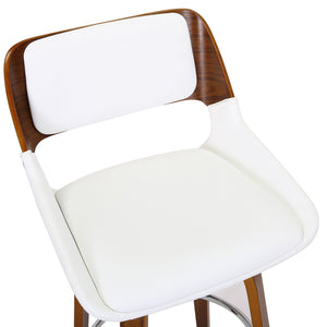Worldwide Home Furnishings Hudson-26'' Mid-century Modern Counter Stool With Swivel Seat And Elegant Faux Leather Upholstery White,Walnut Faux Leather,Bentwood 203-582puwt