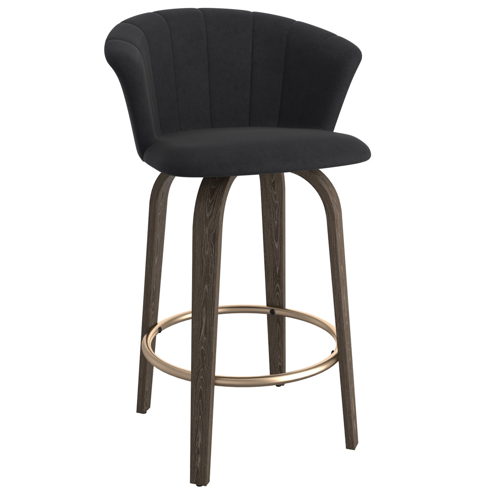 Worldwide Home Furnishings Tula-26'' Stylish Black Counter Stool With Plush Velvet Seat And Elegant Walnut Legs For Comfort Black,Washed Oak Velvet,Solid Wood 203-583bk