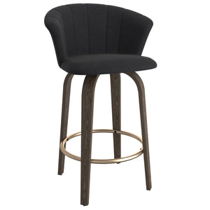 Worldwide Home Furnishings Tula-26'' Stylish Black Counter Stool With Plush Velvet Seat And Elegant Walnut Legs For Comfort Black,Washed Oak Velvet,Solid Wood 203-583bk