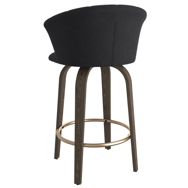 Worldwide Home Furnishings Tula-26'' Stylish Black Counter Stool With Plush Velvet Seat And Elegant Walnut Legs For Comfort Black,Washed Oak Velvet,Solid Wood 203-583bk