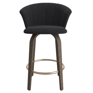 Worldwide Home Furnishings Tula-26'' Stylish Black Counter Stool With Plush Velvet Seat And Elegant Walnut Legs For Comfort Black,Washed Oak Velvet,Solid Wood 203-583bk