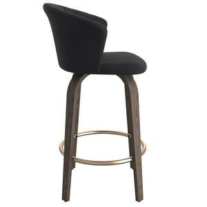 Worldwide Home Furnishings Tula-26'' Stylish Black Counter Stool With Plush Velvet Seat And Elegant Walnut Legs For Comfort Black,Washed Oak Velvet,Solid Wood 203-583bk