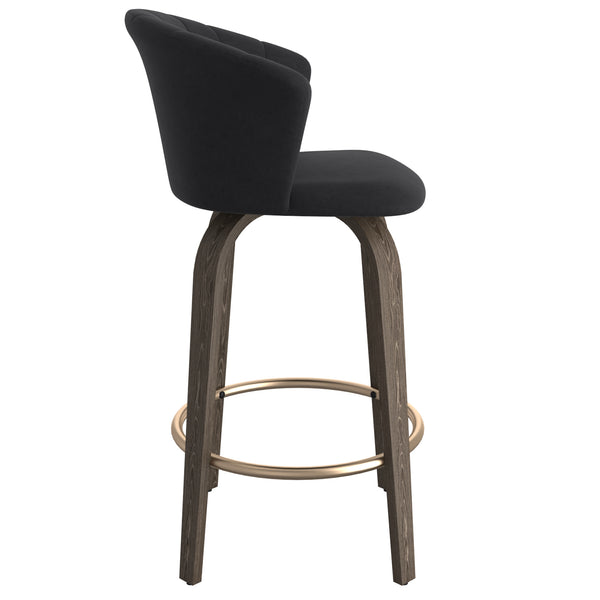 Worldwide Home Furnishings Tula-26'' Stylish Black Counter Stool With Plush Velvet Seat And Elegant Walnut Legs For Comfort Black,Washed Oak Velvet,Solid Wood 203-583bk