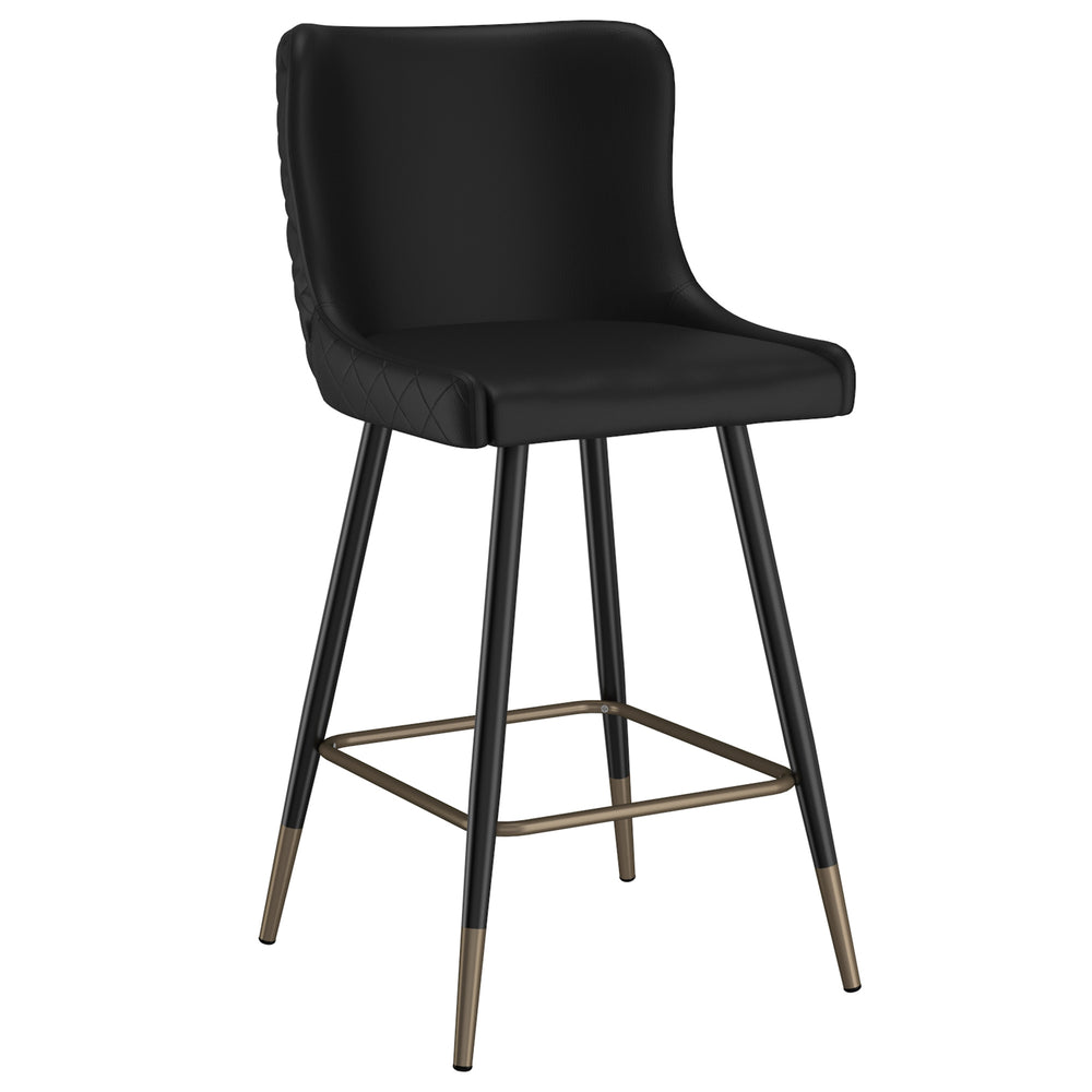 Worldwide Home Furnishings Xander-26'' Mid-century Black Counter Stool With Plush Tufted Back And Gold Dipped Metal Legs Black Faux Leather,Metal 203-620bk