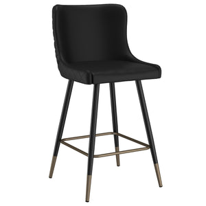Worldwide Home Furnishings Xander-26'' Mid-century Black Counter Stool With Plush Tufted Back And Gold Dipped Metal Legs Black Faux Leather,Metal 203-620bk