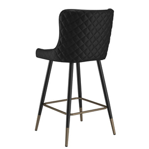 Worldwide Home Furnishings Xander-26'' Mid-century Black Counter Stool With Plush Tufted Back And Gold Dipped Metal Legs Black Faux Leather,Metal 203-620bk