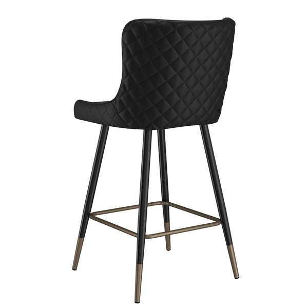 Worldwide Home Furnishings Xander-26'' Mid-century Black Counter Stool With Plush Tufted Back And Gold Dipped Metal Legs Black Faux Leather,Metal 203-620bk