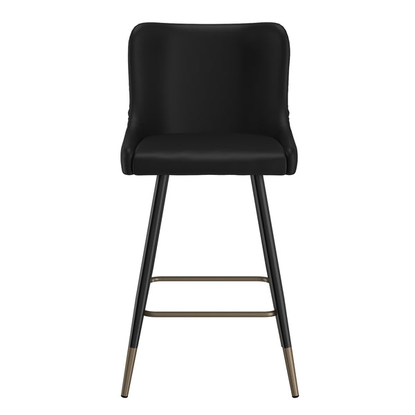 Worldwide Home Furnishings Xander-26'' Mid-century Black Counter Stool With Plush Tufted Back And Gold Dipped Metal Legs Black Faux Leather,Metal 203-620bk
