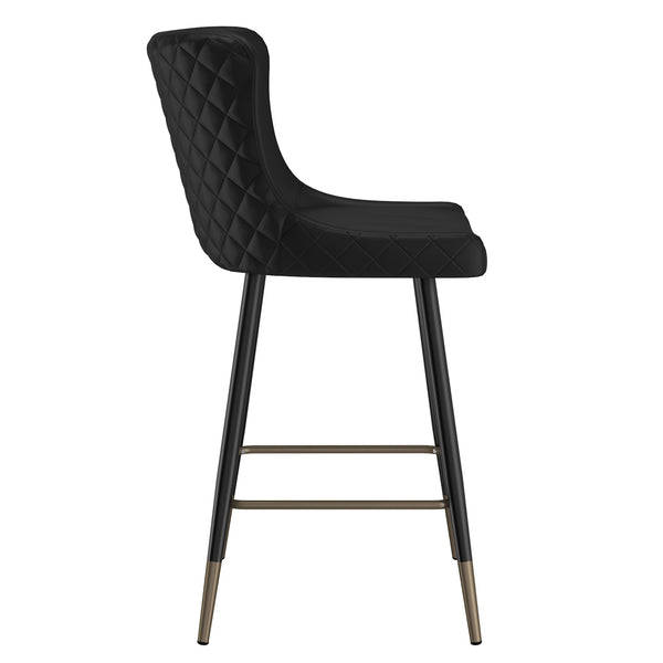 Worldwide Home Furnishings Xander-26'' Mid-century Black Counter Stool With Plush Tufted Back And Gold Dipped Metal Legs Black Faux Leather,Metal 203-620bk