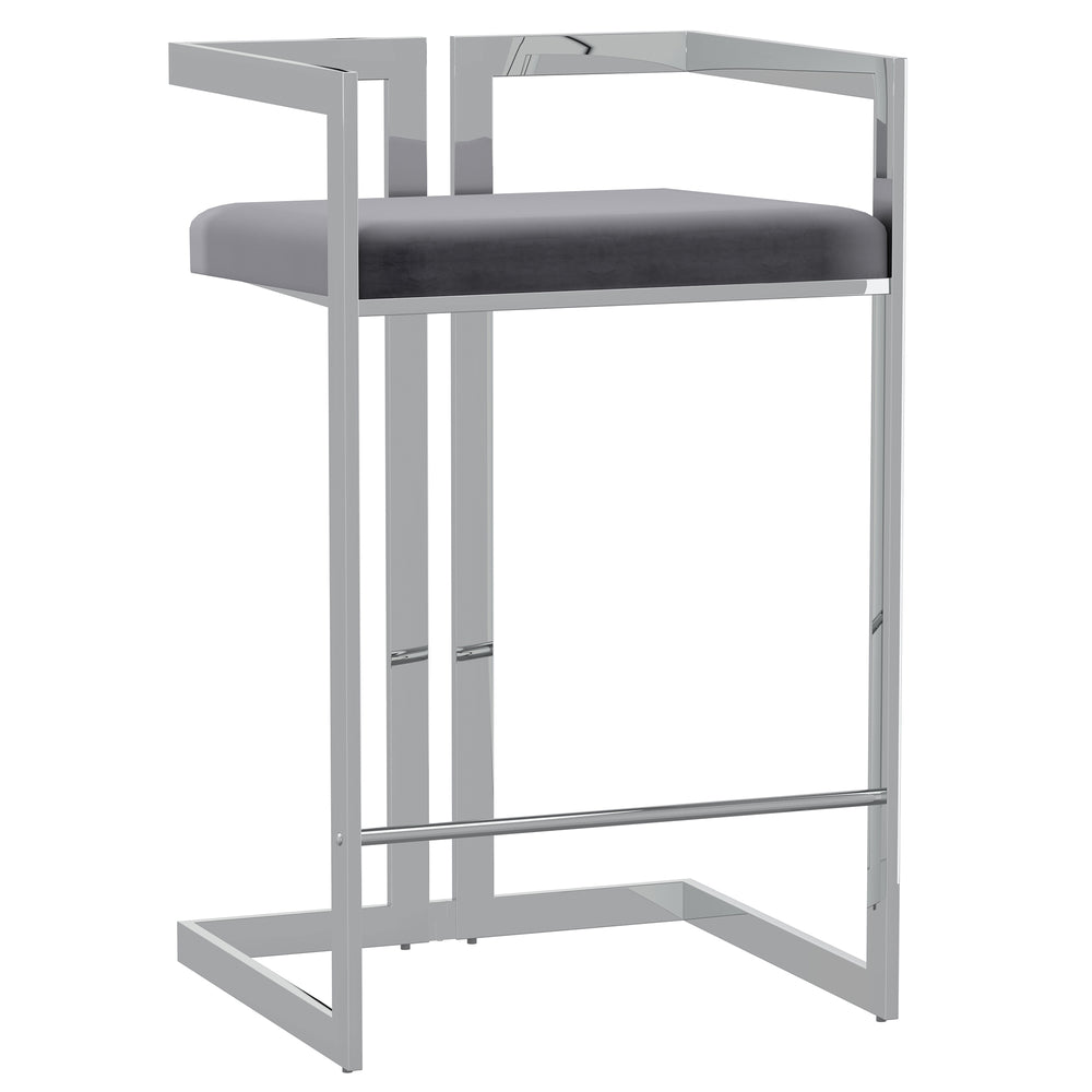 Worldwide Home Furnishings Cosmo-26'' Contemporary Velvet Counter Stool With Polished Silver Base For Stylish Comfort & Cleanliness Grey,Silver Velvet,Metal 203-625gy_Ch