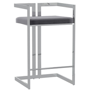Worldwide Home Furnishings Cosmo-26'' Contemporary Velvet Counter Stool With Polished Silver Base For Stylish Comfort & Cleanliness Grey,Silver Velvet,Metal 203-625gy_Ch