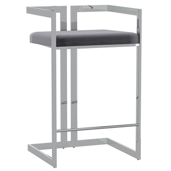 Worldwide Home Furnishings Cosmo-26'' Contemporary Velvet Counter Stool With Polished Silver Base For Stylish Comfort & Cleanliness Grey,Silver Velvet,Metal 203-625gy_Ch
