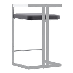 Worldwide Home Furnishings Cosmo-26'' Contemporary Velvet Counter Stool With Polished Silver Base For Stylish Comfort & Cleanliness Grey,Silver Velvet,Metal 203-625gy_Ch