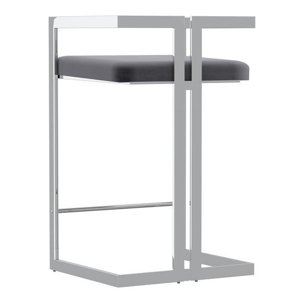 Worldwide Home Furnishings Cosmo-26'' Contemporary Velvet Counter Stool With Polished Silver Base For Stylish Comfort & Cleanliness Grey,Silver Velvet,Metal 203-625gy_Ch
