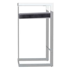 Worldwide Home Furnishings Cosmo-26'' Contemporary Velvet Counter Stool With Polished Silver Base For Stylish Comfort & Cleanliness Grey,Silver Velvet,Metal 203-625gy_Ch