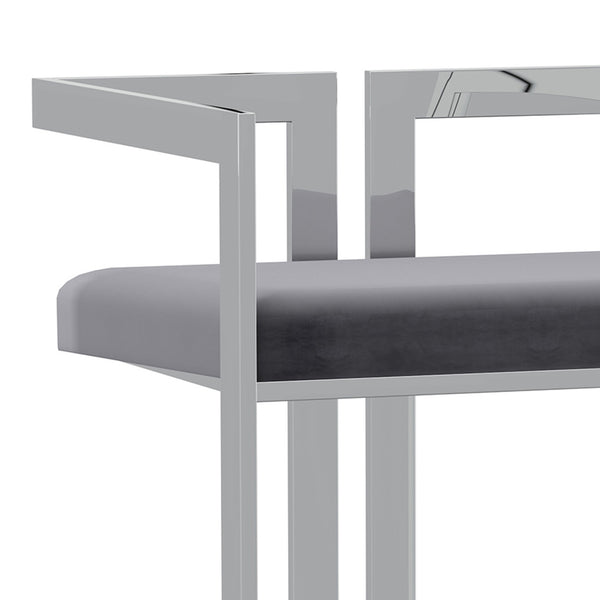 Worldwide Home Furnishings Cosmo-26'' Contemporary Velvet Counter Stool With Polished Silver Base For Stylish Comfort & Cleanliness Grey,Silver Velvet,Metal 203-625gy_Ch