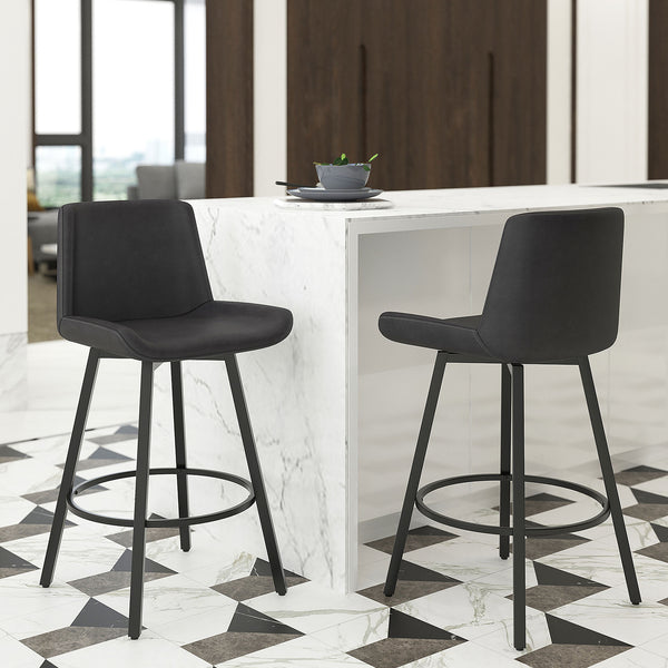 Worldwide Home Furnishings Fern-26'' Stylish Counter Stool - Modern Fabric Design For Comfort In Kitchen & Bar Settings Vintage Charcoal,Black Faux Leather,Metal 203-666puch