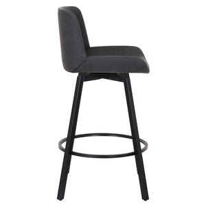 Worldwide Home Furnishings Fern-26'' Stylish Counter Stool - Modern Fabric Design For Comfort In Kitchen & Bar Settings Vintage Charcoal,Black Faux Leather,Metal 203-666puch