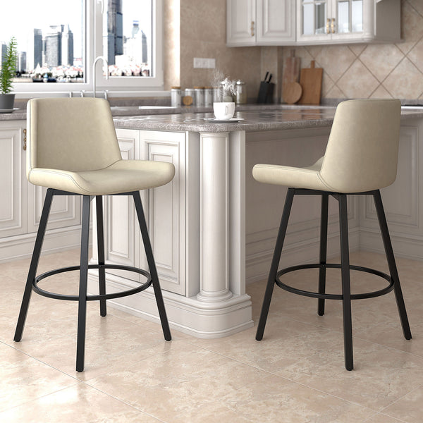 Worldwide Home Furnishings Fern-26'' Stylish Counter Stool - Modern Fabric Design For Comfort In Kitchen & Bar Settings Vintage Ivory,Black Faux Leather,Metal 203-666puiv