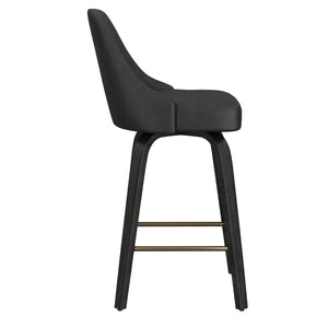 Worldwide Home Furnishings Oakley-26'' Stylish Counter Stool With Swivel Feature, Vintage Faux Leather & Bentwood Legs Charcoal,Black Faux Leather,Bentwood 203-887ch