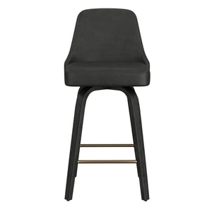Worldwide Home Furnishings Oakley-26'' Stylish Counter Stool With Swivel Feature, Vintage Faux Leather & Bentwood Legs Charcoal,Black Faux Leather,Bentwood 203-887ch