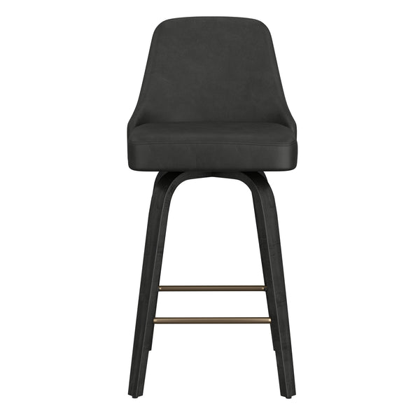 Worldwide Home Furnishings Oakley-26'' Stylish Counter Stool With Swivel Feature, Vintage Faux Leather & Bentwood Legs Charcoal,Black Faux Leather,Bentwood 203-887ch