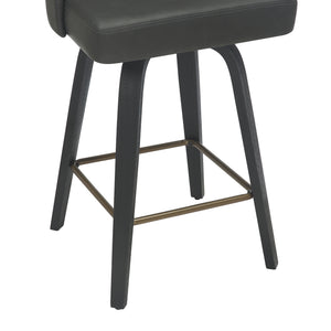 Worldwide Home Furnishings Oakley-26'' Stylish Counter Stool With Swivel Feature, Vintage Faux Leather & Bentwood Legs Charcoal,Black Faux Leather,Bentwood 203-887ch
