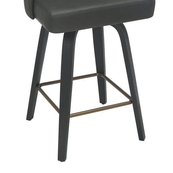 Worldwide Home Furnishings Oakley-26'' Stylish Counter Stool With Swivel Feature, Vintage Faux Leather & Bentwood Legs Charcoal,Black Faux Leather,Bentwood 203-887ch