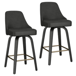 Worldwide Home Furnishings Oakley-26'' Stylish Counter Stool With Swivel Feature, Vintage Faux Leather & Bentwood Legs Charcoal,Black Faux Leather,Bentwood 203-887ch