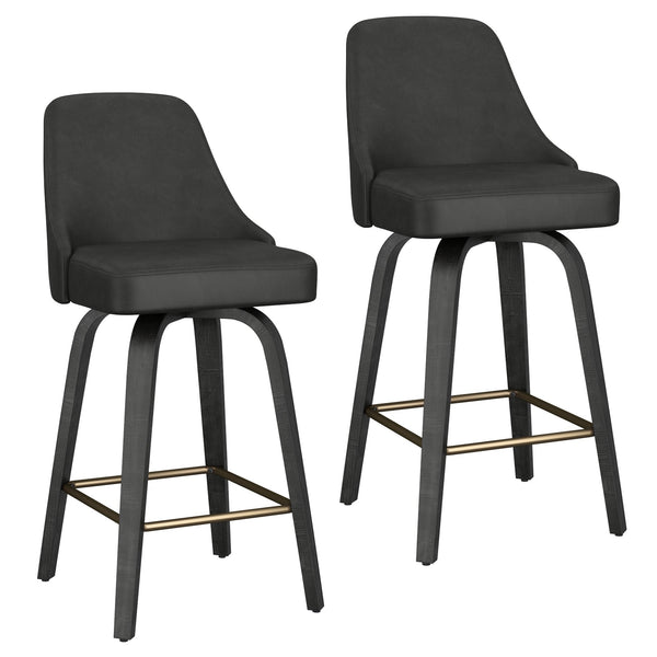 Worldwide Home Furnishings Oakley-26'' Stylish Counter Stool With Swivel Feature, Vintage Faux Leather & Bentwood Legs Charcoal,Black Faux Leather,Bentwood 203-887ch