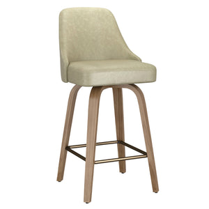 Worldwide Home Furnishings Oakley-26'' Stylish Counter Stool With Swivel Feature, Vintage Faux Leather & Bentwood Legs Ivory,Whitewash Faux Leather,Bentwood 203-887iv