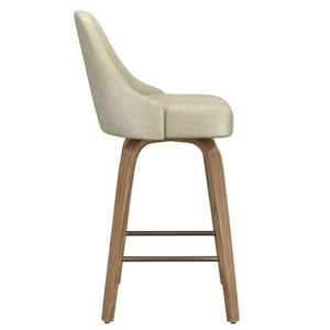 Worldwide Home Furnishings Oakley-26'' Stylish Counter Stool With Swivel Feature, Vintage Faux Leather & Bentwood Legs Ivory,Whitewash Faux Leather,Bentwood 203-887iv