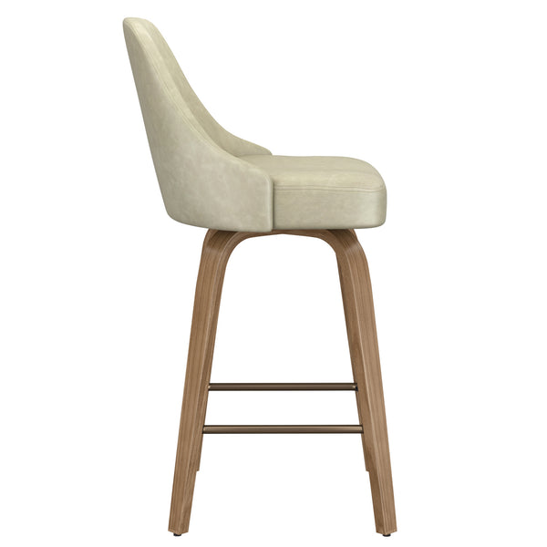 Worldwide Home Furnishings Oakley-26'' Stylish Counter Stool With Swivel Feature, Vintage Faux Leather & Bentwood Legs Ivory,Whitewash Faux Leather,Bentwood 203-887iv