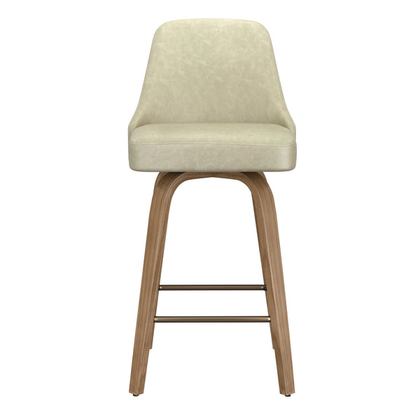 Worldwide Home Furnishings Oakley-26'' Stylish Counter Stool With Swivel Feature, Vintage Faux Leather & Bentwood Legs Ivory,Whitewash Faux Leather,Bentwood 203-887iv