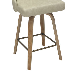 Worldwide Home Furnishings Oakley-26'' Stylish Counter Stool With Swivel Feature, Vintage Faux Leather & Bentwood Legs Ivory,Whitewash Faux Leather,Bentwood 203-887iv
